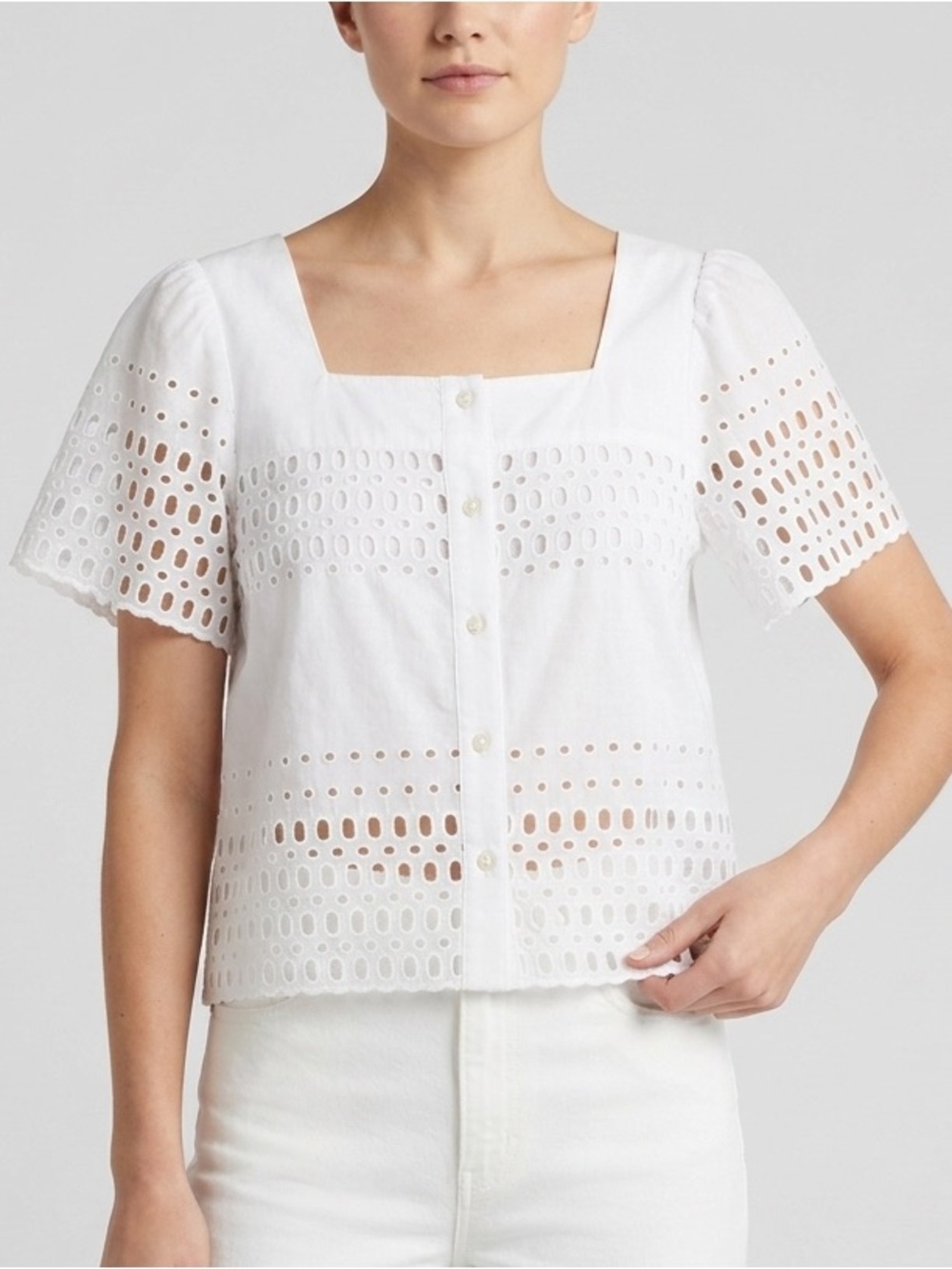 Calypso St. Barth White Eyelet Cotton Blouse Size Large Boho Top India wb